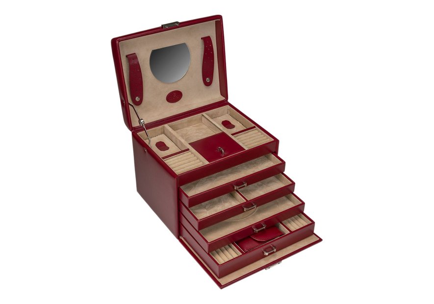 sacher 3696 - POLYURÉTHANE - ROUGE coffret bijoux windrose merino trousse amovible coffret bijoux