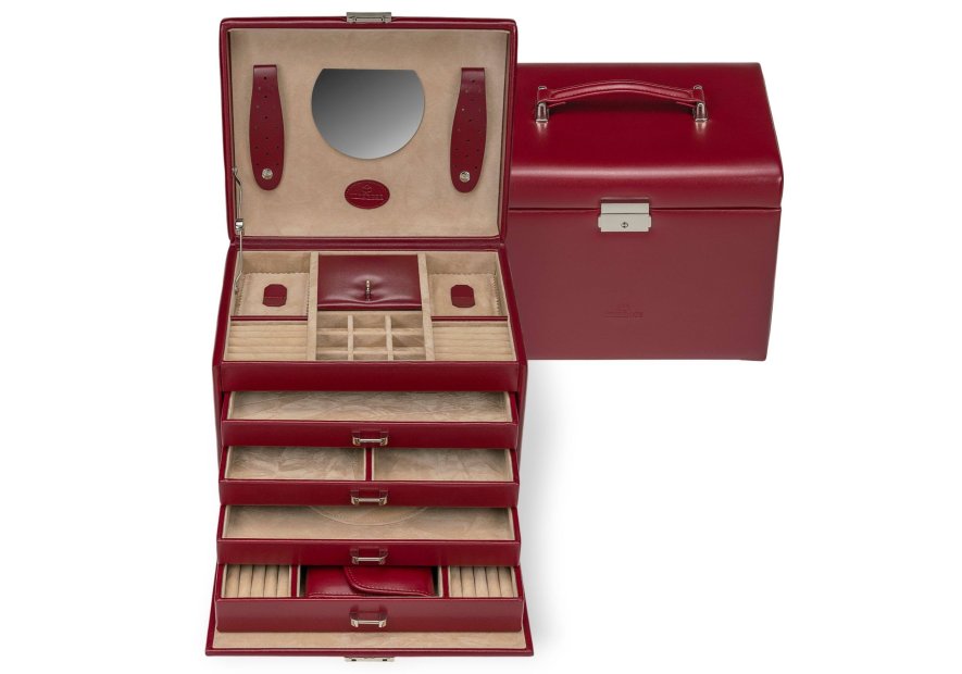 sacher 3696 - POLYURÉTHANE - ROUGE coffret bijoux windrose merino trousse amovible coffret bijoux