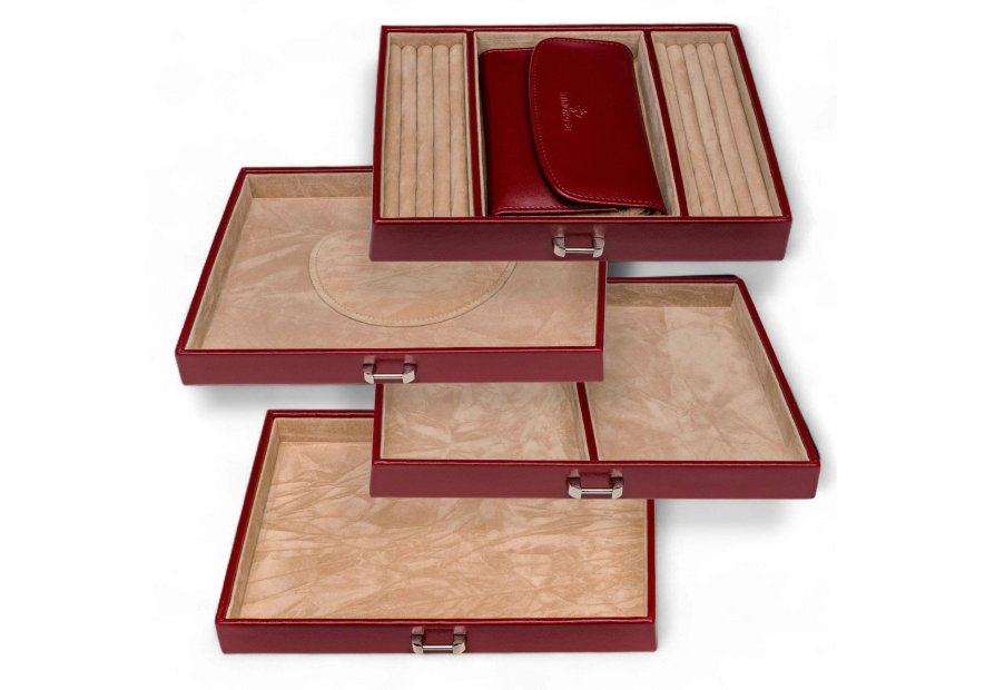 sacher 3696 - POLYURÉTHANE - ROUGE coffret bijoux windrose merino trousse amovible coffret bijoux