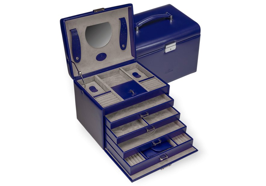 sacher 3696 - POLYURÉTHANE - BLEU FONCÉ coffret bijoux windrose merino trousse amovible coffret bijoux