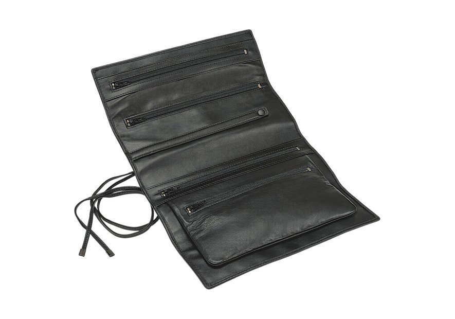 sacher 3100 - CUIR DE VACHETTE - NOIR trousse bijoux windrose plie en 3 lien trousse bijoux