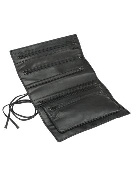 sacher 3100 - CUIR DE VACHETTE - NOIR trousse bijoux windrose plie en 3 lien trousse bijoux