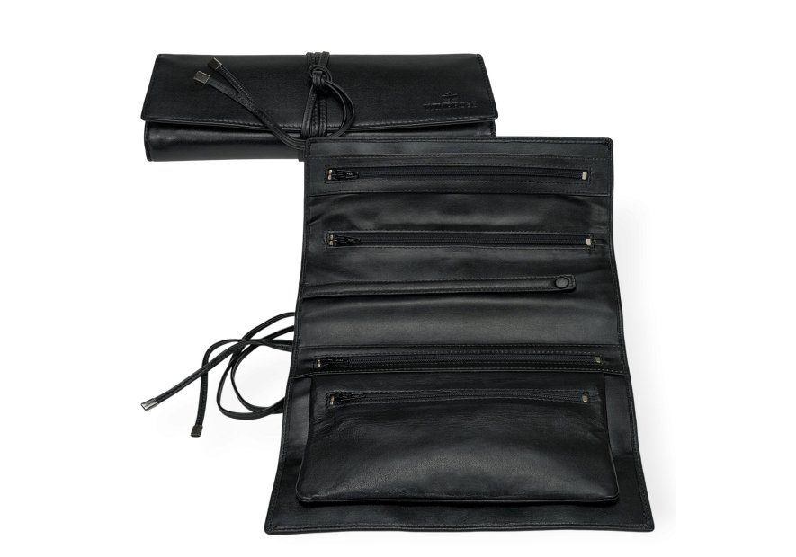 sacher 3100 - CUIR DE VACHETTE - NOIR trousse bijoux windrose plie en 3 lien trousse bijoux