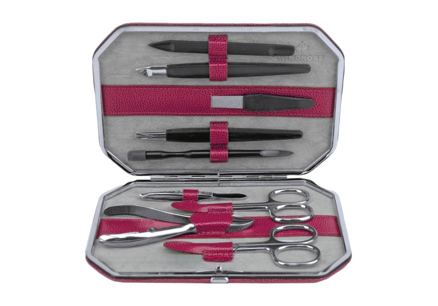 sacher 3862 - CUIR DE VACHETTE - BERRY trousse manucure windrose octogonale trousse manucure