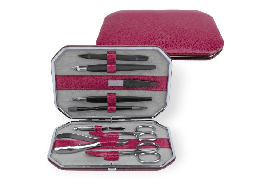 sacher 3862 - CUIR DE VACHETTE - BERRY trousse manucure windrose octogonale trousse manucure