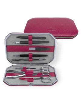 sacher 3862 - CUIR DE VACHETTE - BERRY trousse manucure windrose octogonale trousse manucure