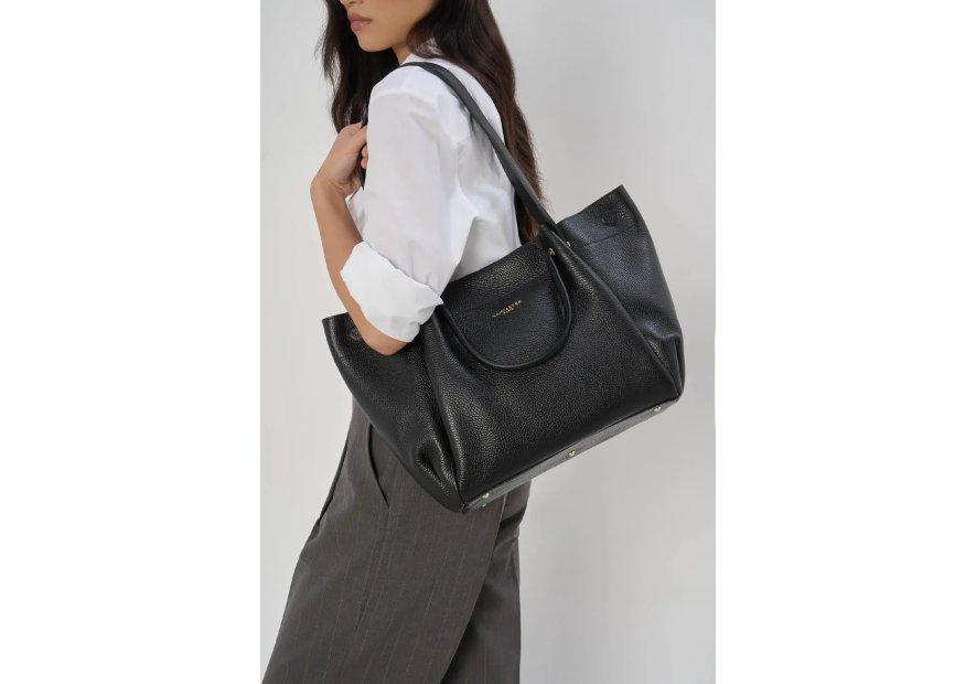 Lancaster 470-90 - CUIR DE VACHETTE - NOIR sac cabas lancaster le foulonné double shopping