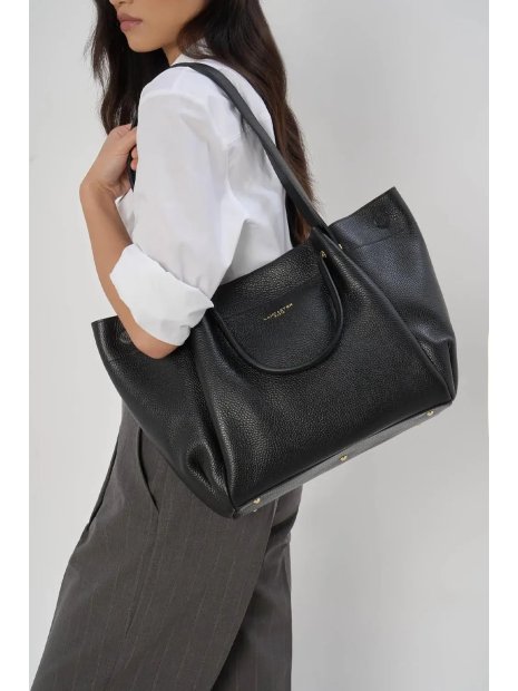 Lancaster 470-90 - CUIR DE VACHETTE - NOIR sac cabas lancaster le foulonné double sac-a-main-shopping-toile-ou-cuir