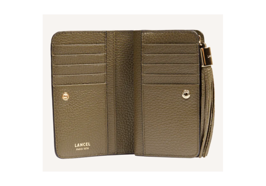 Lancel A11136 - CUIR DE VACHETTE - KAKI Premier Flirt de Lancel - Portefeuille compact pmpb femme