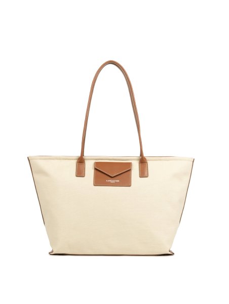 Lancaster 518-050 - COTON - BEIGE COGNAC sac shopping format a4 lancaster canvas kba shopping