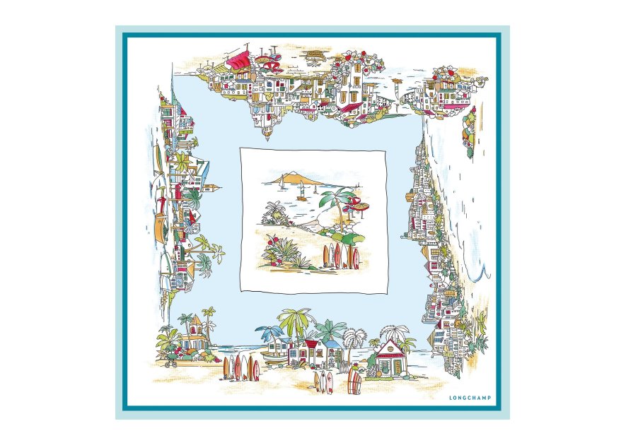 Longchamp 50175GSO - SOIE - CIEL carré de soie 70x70 longchamp paysage de sable carre de soie