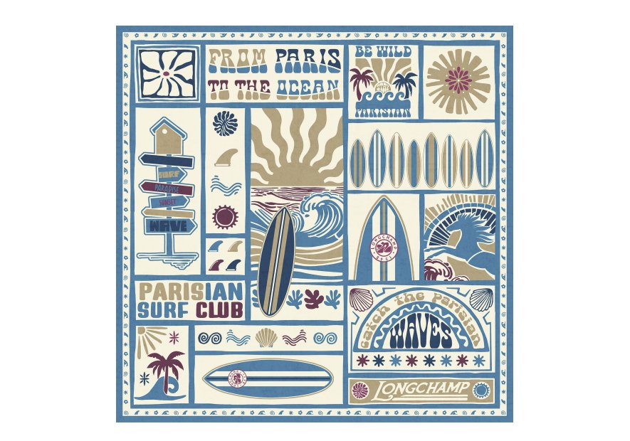 Longchamp 50674GSO - SOIE - ARDOISE carré de soie 90x90 cm longchamp patch surf carre de soie