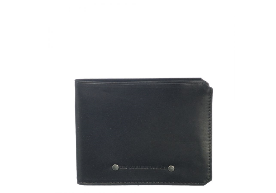 Les Ateliers Foures 9110X - CUIR DE VACHETTE - NOIR baroudeur portefeuille italien