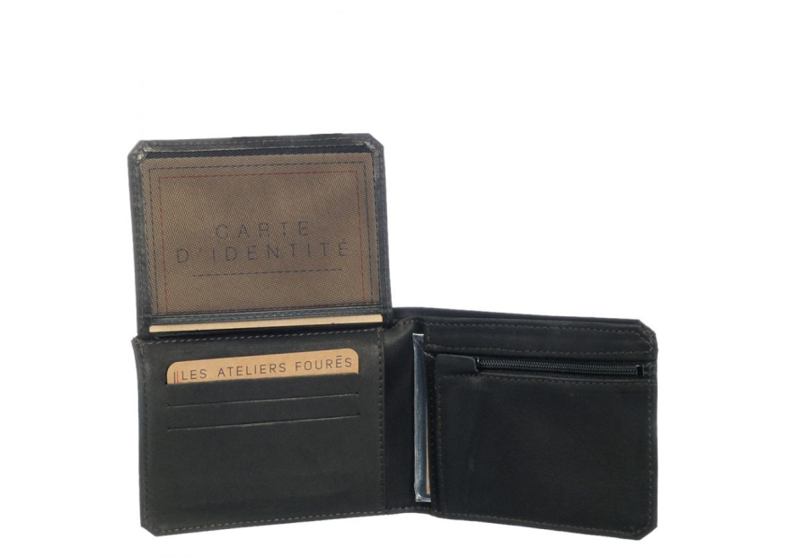Les Ateliers Foures 9110X - CUIR DE VACHETTE - NOIR baroudeur portefeuille italien