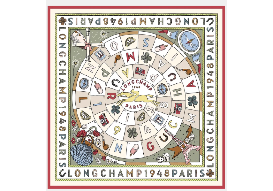Longchamp 50684GSO carré de soie longchamp 90x90 cm le jeu de cheval carre de soie