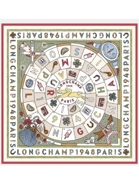 Longchamp 50684GSO carré de soie longchamp 90x90 cm le jeu de cheval carre de soie