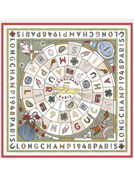Longchamp 50684GSO carré de soie longchamp 90x90 cm le jeu de cheval carre-de-soie