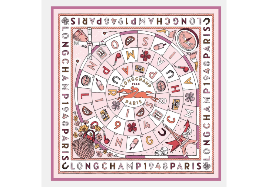 Longchamp 50684GSO carré de soie longchamp 90x90 cm le jeu de cheval carre de soie