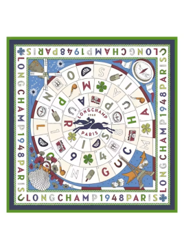 Longchamp 50684GSO carré de soie longchamp 90x90 cm le jeu de cheval carre de soie