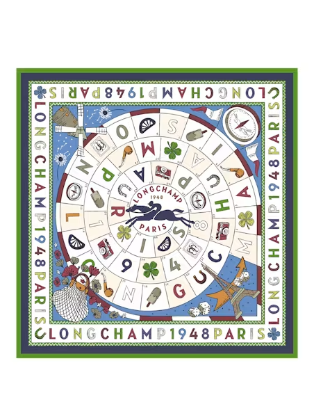 Longchamp 50684GSO carré de soie longchamp 90x90 cm le jeu de cheval carre de soie