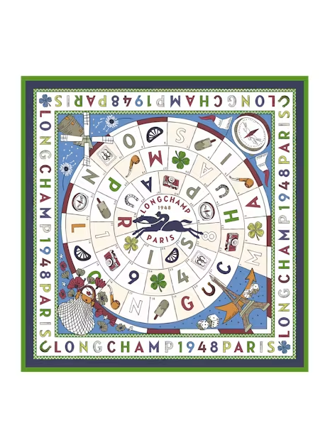 Longchamp 50684GSO carré de soie longchamp 90x90 cm le jeu de cheval carre-de-soie