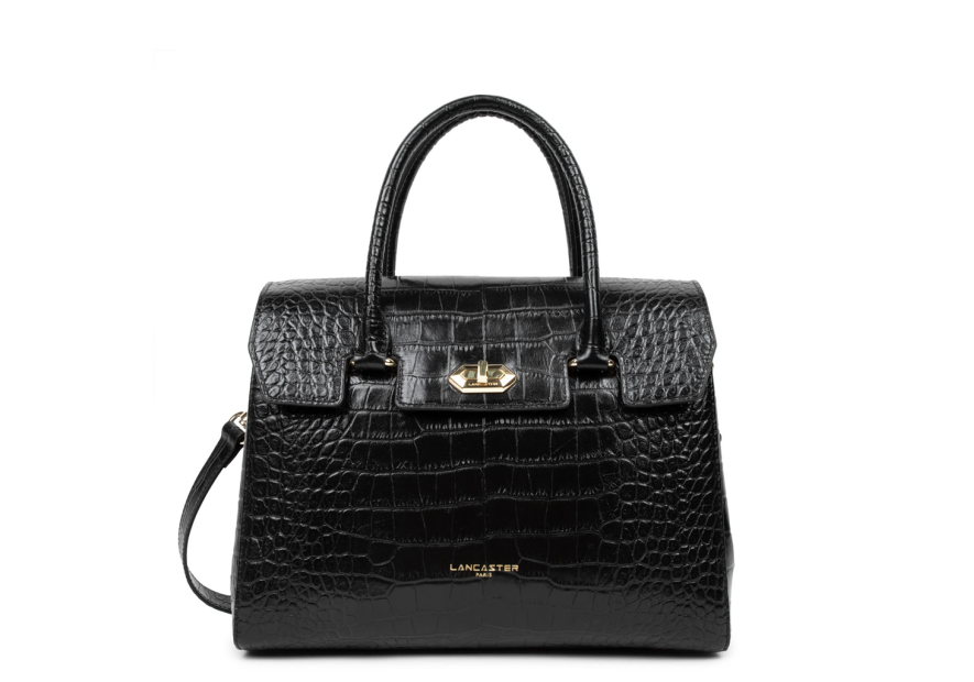 Lancaster 524-85 - VACHETTE CROCO - NOIR Exotic Croco CN - Sac rabat