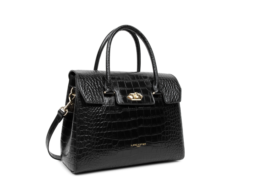 Lancaster 524-85 - VACHETTE CROCO - NOIR Exotic Croco CN - Sac rabat