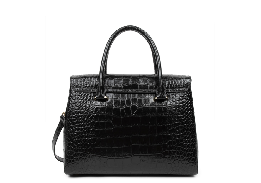 Lancaster 524-85 - VACHETTE CROCO - NOIR Exotic Croco CN - Sac rabat