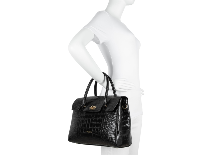 Lancaster 524-85 - VACHETTE CROCO - NOIR Exotic Croco CN - Sac rabat