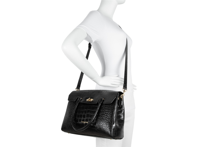 Lancaster 524-85 - VACHETTE CROCO - NOIR Exotic Croco CN - Sac rabat