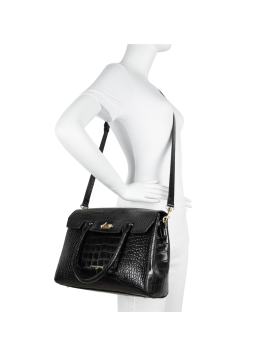 Lancaster 524-85 - VACHETTE CROCO - NOIR Exotic Croco CN - Sac rabat