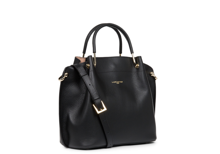 Lancaster 470-19 - CUIR DE VACHETTE - NOIR Foulonné Double - Grand Sac à main Louisa
