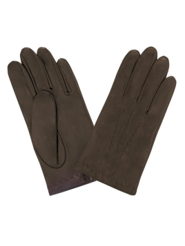 Glove Story 22027SN - CUIR D'AGNEAU - BRUN gants homme 3 baguette soie