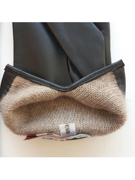 Poujade P01DC - CUIR D'AGNEAU - NOIR gants femme capucine doublé cachemire