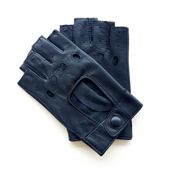 Poujade P701F - CUIR D'AGNEAU - NAVY poujage-conduite-gants femme doigts coupés Gants