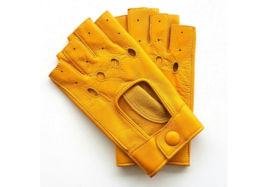 Poujade P701F - CUIR D'AGNEAU - JAUNE poujage-conduite-gants femme doigts coupés