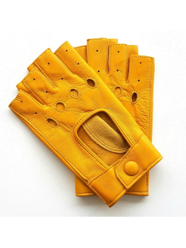 Poujade P701F - CUIR D'AGNEAU - JAUNE poujage-conduite-gants femme doigts coupés