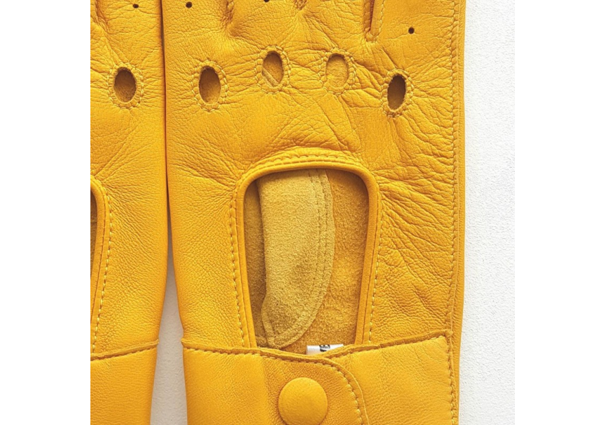 Poujade P701F - CUIR D'AGNEAU - JAUNE poujage-conduite-gants femme doigts coupés