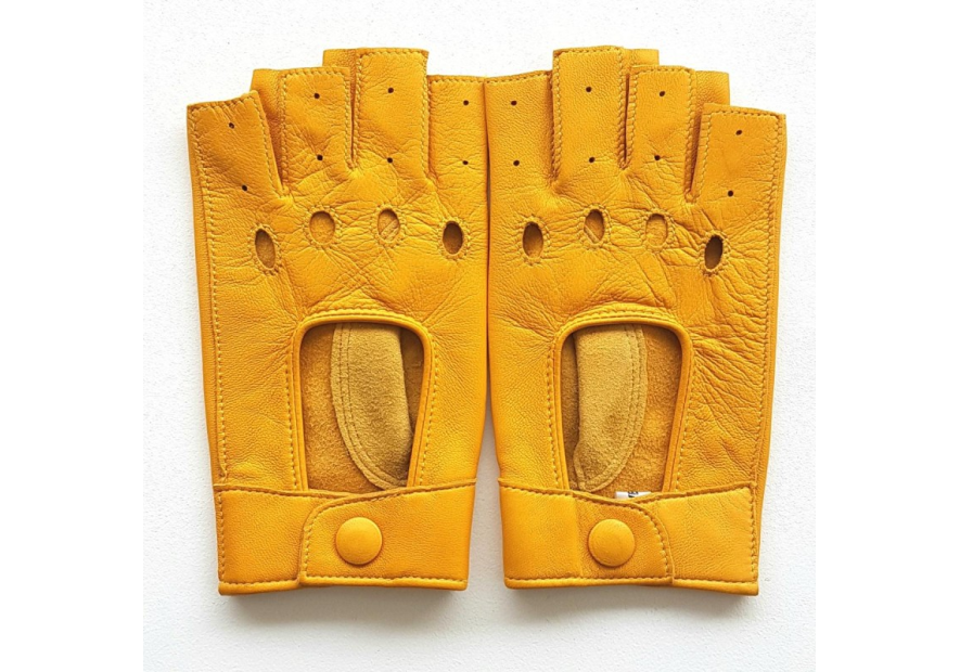 Poujade P701F - CUIR D'AGNEAU - JAUNE poujage-conduite-gants femme doigts coupés
