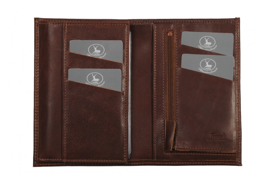 Frandi 265/5 - CUIR DE VACHETTE - COGNA portefeuille homme deux volets zip authentic