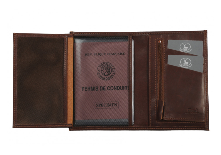 Frandi 265/5 - CUIR DE VACHETTE - COGNA portefeuille homme deux volets zip authentic
