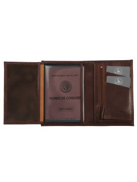 Frandi 265/5 - CUIR DE VACHETTE - COGNA portefeuille homme deux volets zip authentic