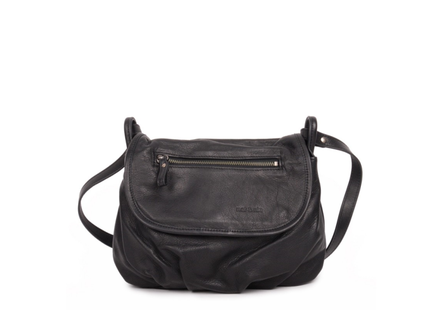 Nat & Nin JEN - CUIR DE VACHETTE - NOIR sac à rabat gibecière jen