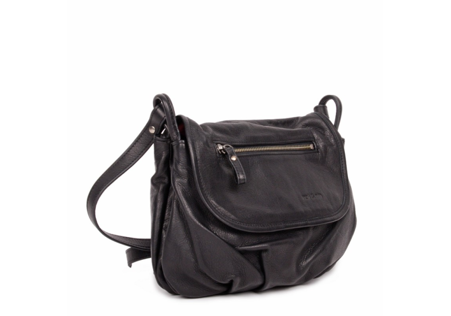 Nat & Nin JEN - CUIR DE VACHETTE - NOIR sac à rabat gibecière jen