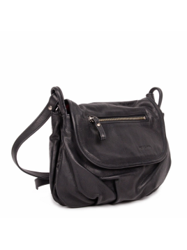 Nat & Nin JEN - CUIR DE VACHETTE - NOIR sac à rabat gibecière jen