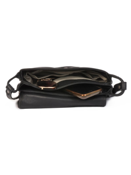 Nat & Nin JEN - CUIR DE VACHETTE - NOIR sac à rabat gibecière jen