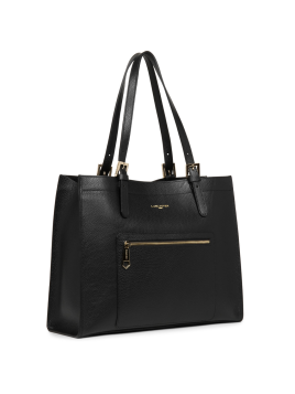 Lancaster 470-24 - CUIR DE VACHETTE - NOIR Foulonné Double - Sac cabas épaule