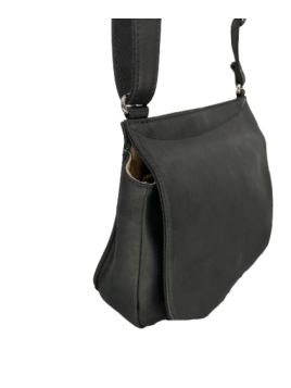 Les Ateliers Foures B339 - CUIR DE VACHETTE - NOIR sac à rabat forme selle avec bandoulière réglable Sacs à mains