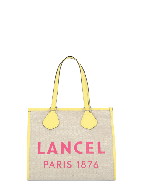Lancel A10749 - TOILE ET CUIR - NATUREL cabas large summer tote sac-a-main-shopping-toile-ou-cuir