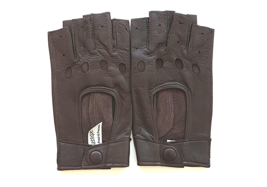 Poujade P701F - CUIR D'AGNEAU - MARRON poujage-conduite-gants femme doigts coupés gants femme